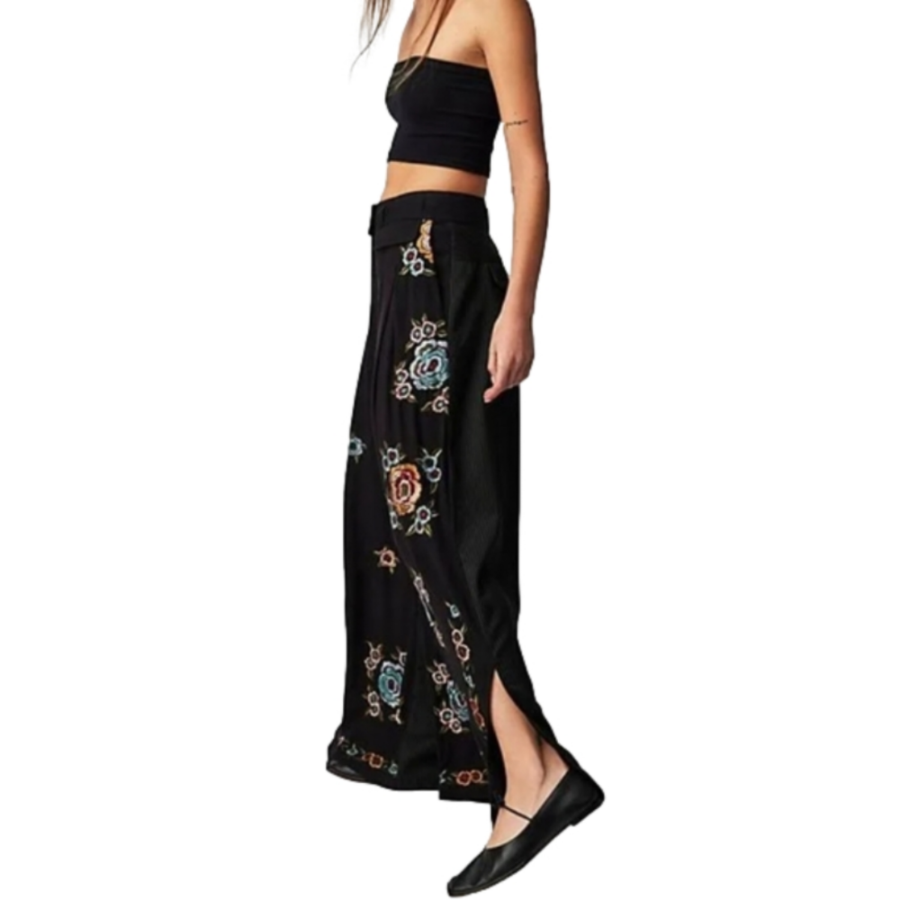 Free People Embroidered Wide Leg Trousers Sz 4, NEW - Picture 4 of 11
